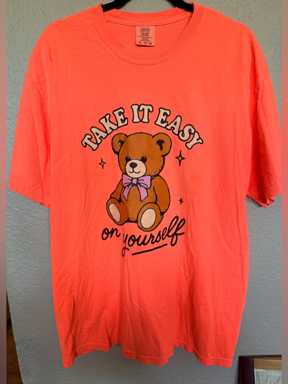 NWT EMY AVE COMFORT COLORS TAKE IT EASY ON YOURSELF TEDDY GRAPHIC TEE, xLARGE